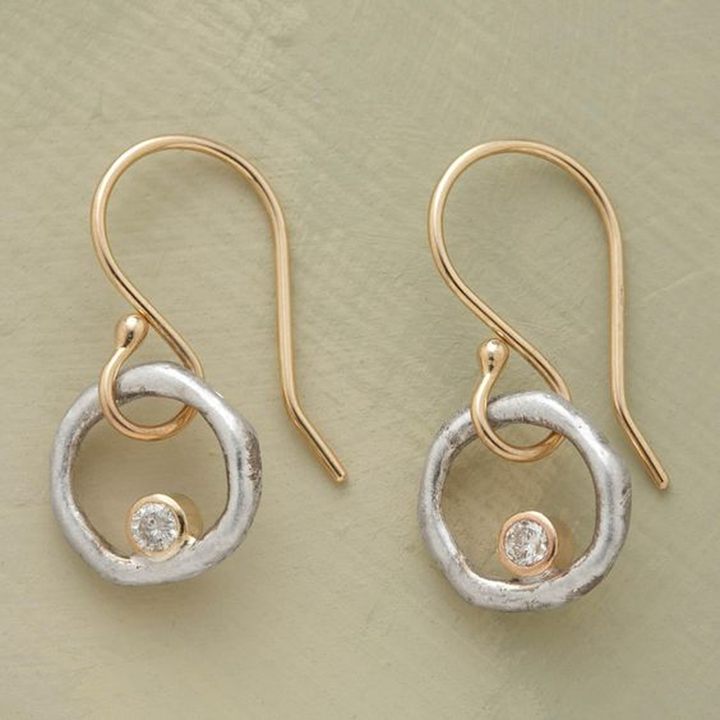 Retro Earrings in Gold and White Gold with Zirconia