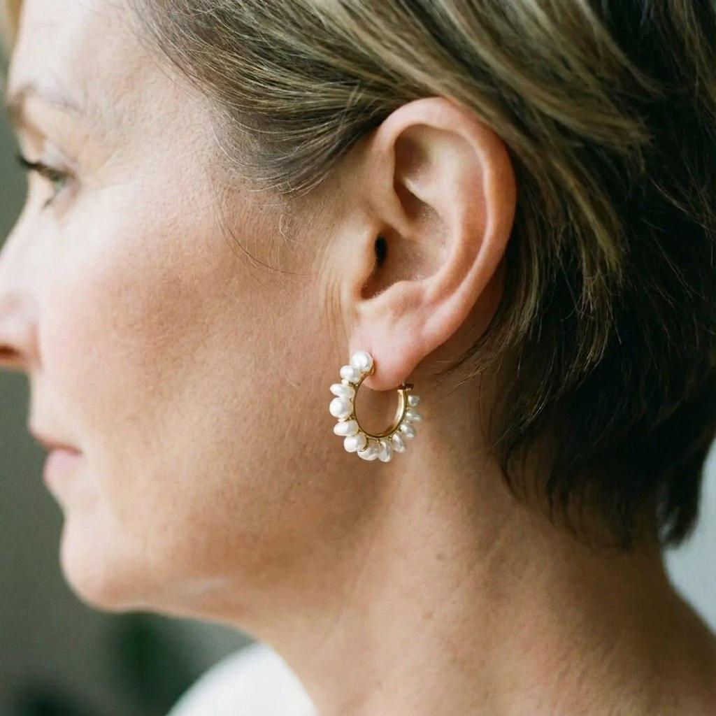 Retro Earrings with White Pearl