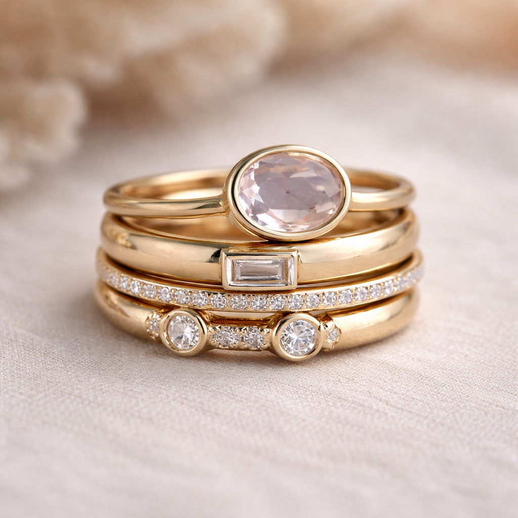 Retro Ring Set in Gold with Zirconia