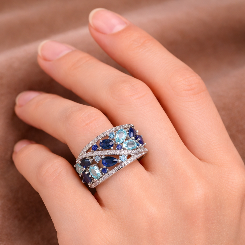 Retro Ring with Blue Zirconia