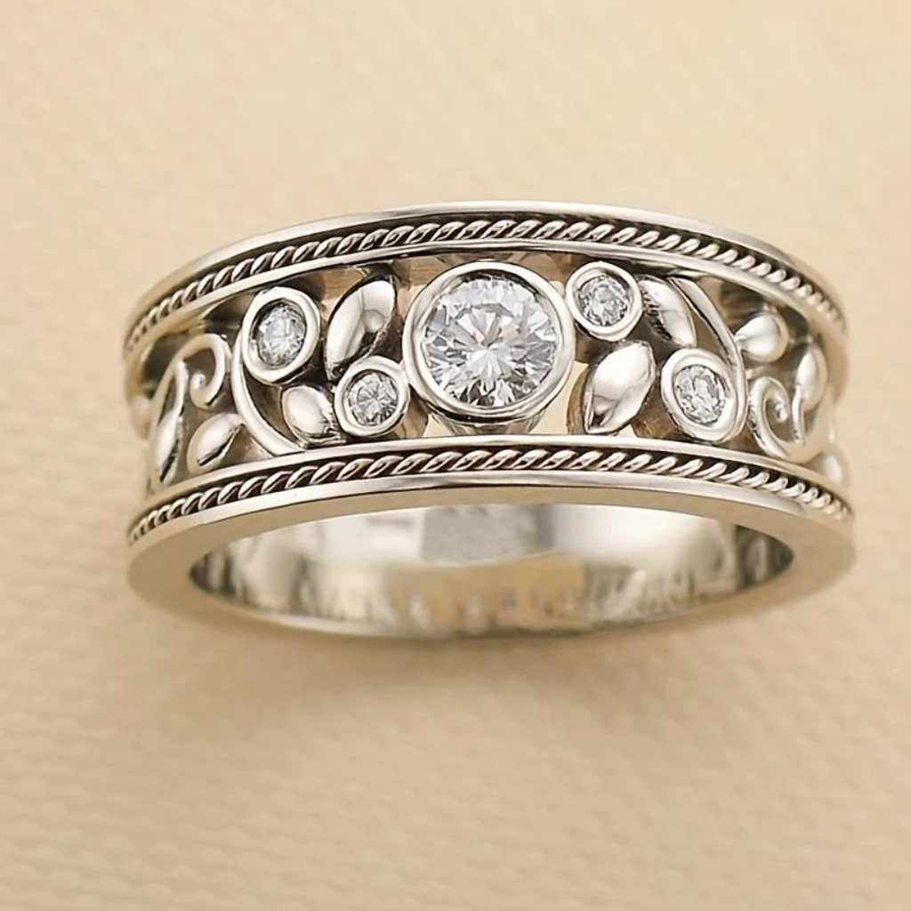 Retro White Gold Ring with Zirconia