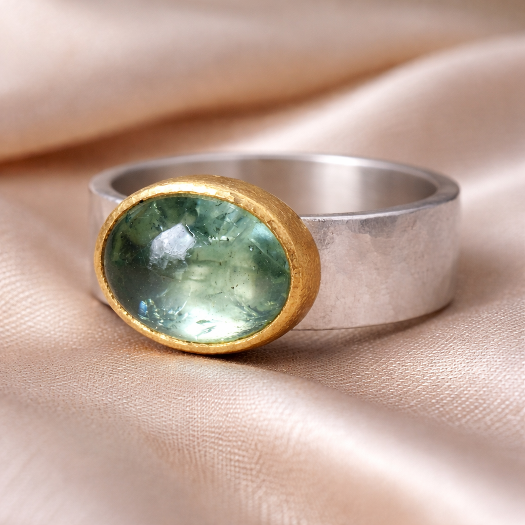 Green Retro Ring with Round Stones