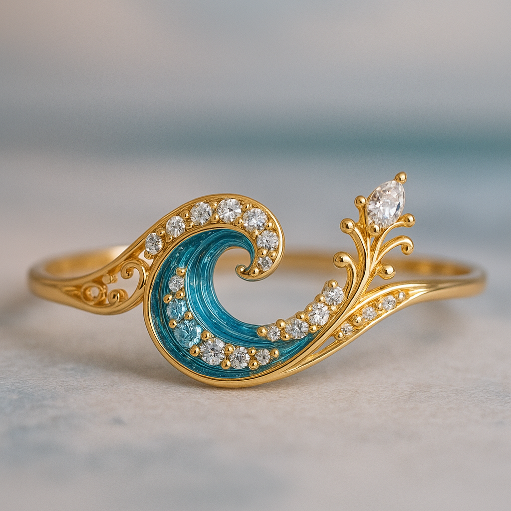 Ring “Wave of the Ocean” with Shiny Crystal