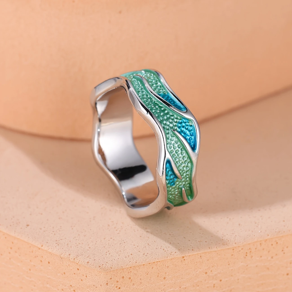 Ring with Enamel in Wave Shape