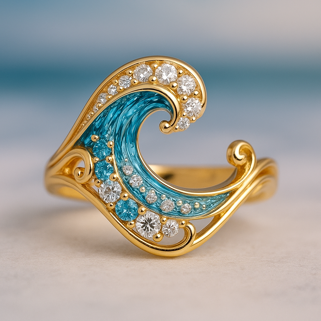 Ring with Shiny Blue Wave