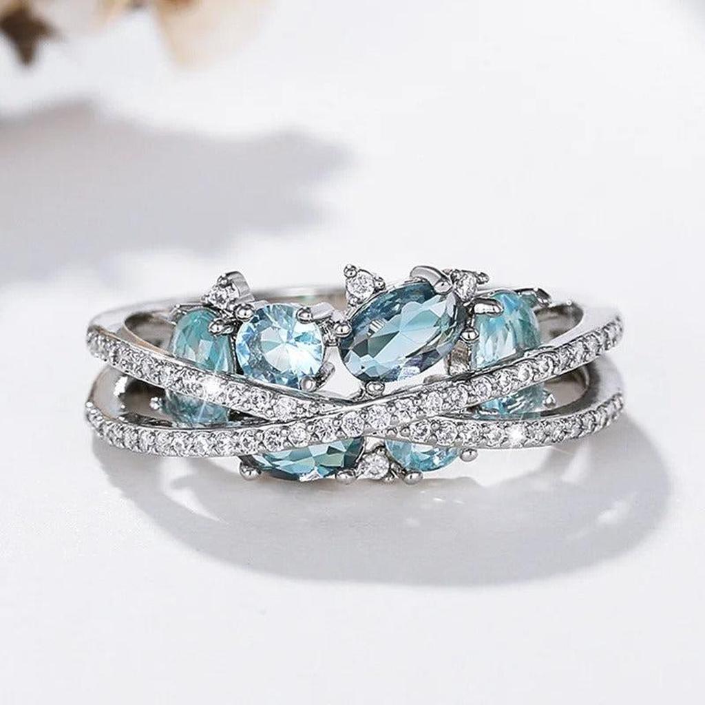 Ring with Cross in White Gold and Blue Stone