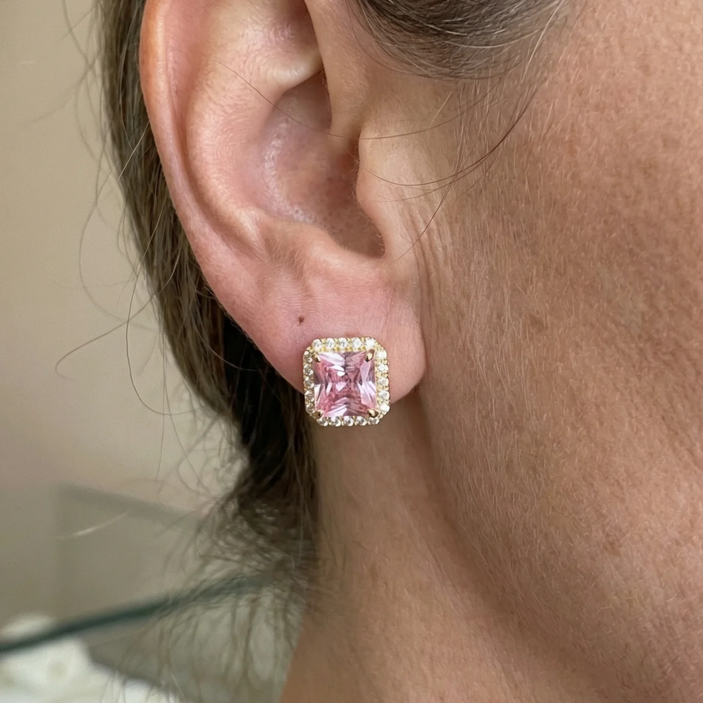 Pink Sapphire Pavé Stud Earrings | Two-Tone