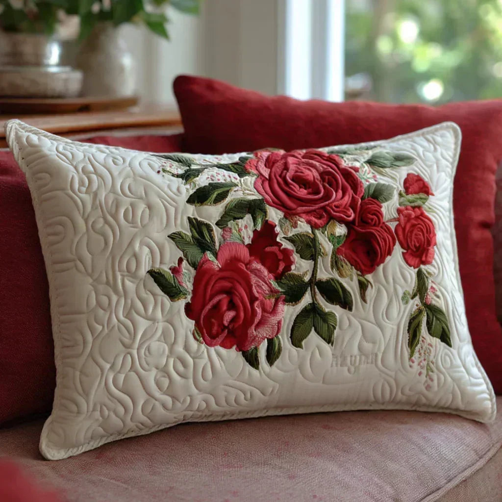 Padded Pillow Cover - Garden of Rose Hearts