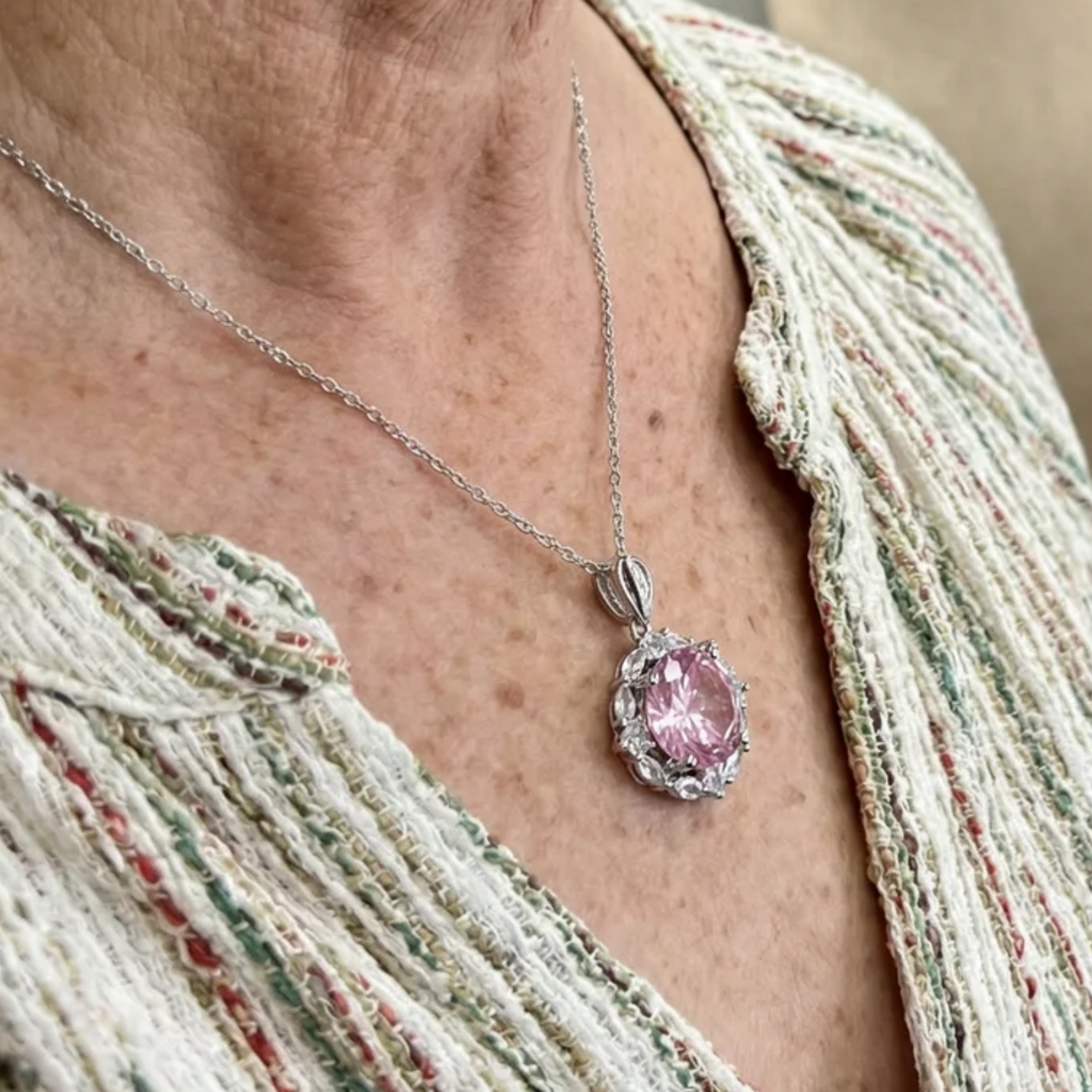 Rose Halo Necklace in Pink | White Gold