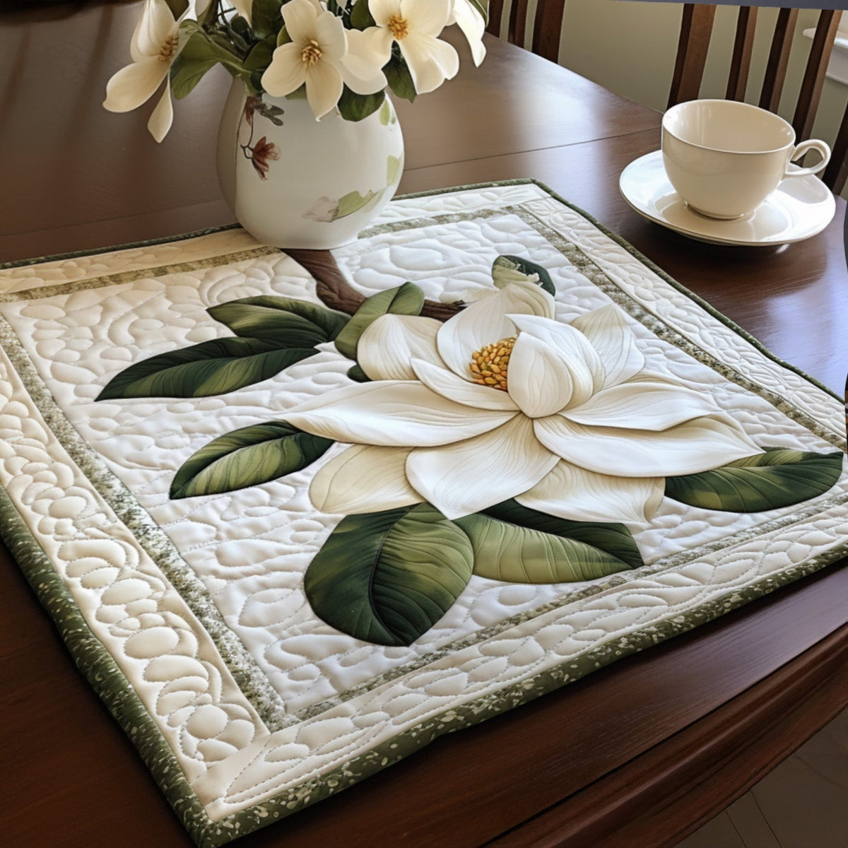 Quilted Placemats – Rustic Magnolia Blossom