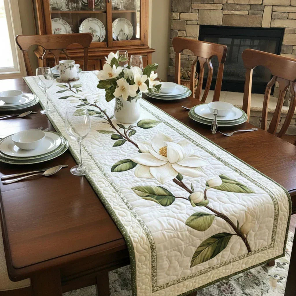 Patchwork Table Runner - Rustic Magnolia Bloom