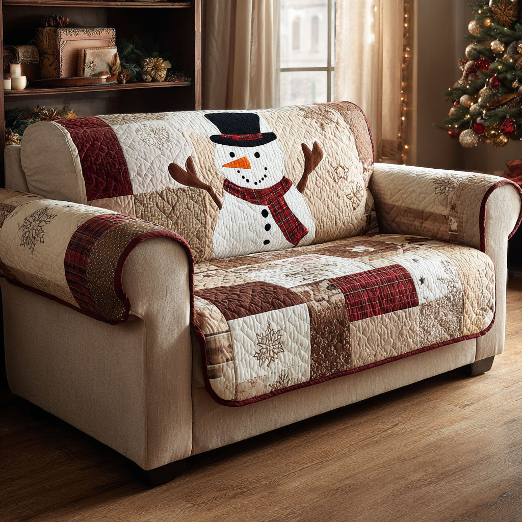 Quilted Sofa Cover with Rustic Snowman