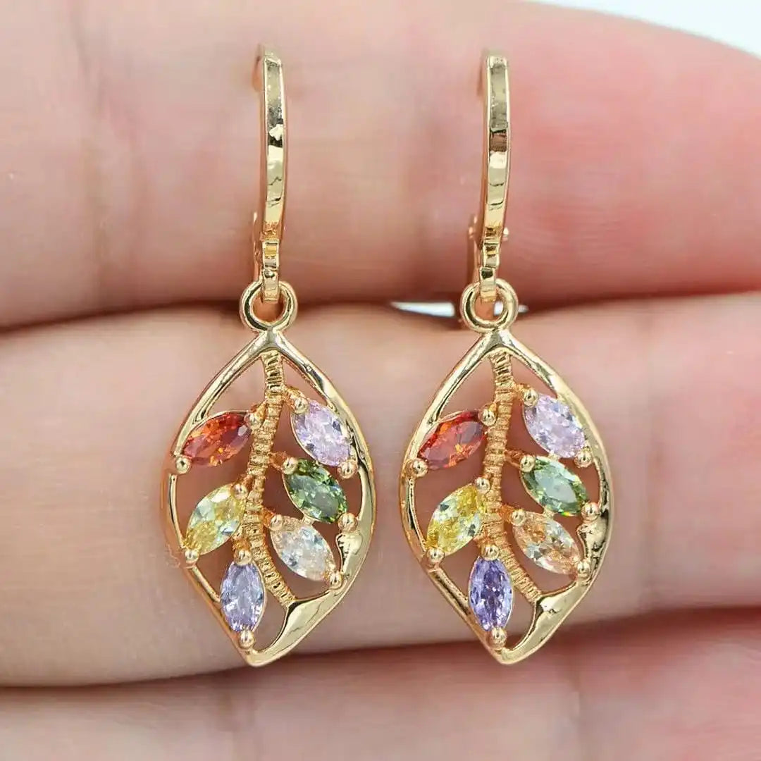 Leaf Earrings with Colourful Zirconia