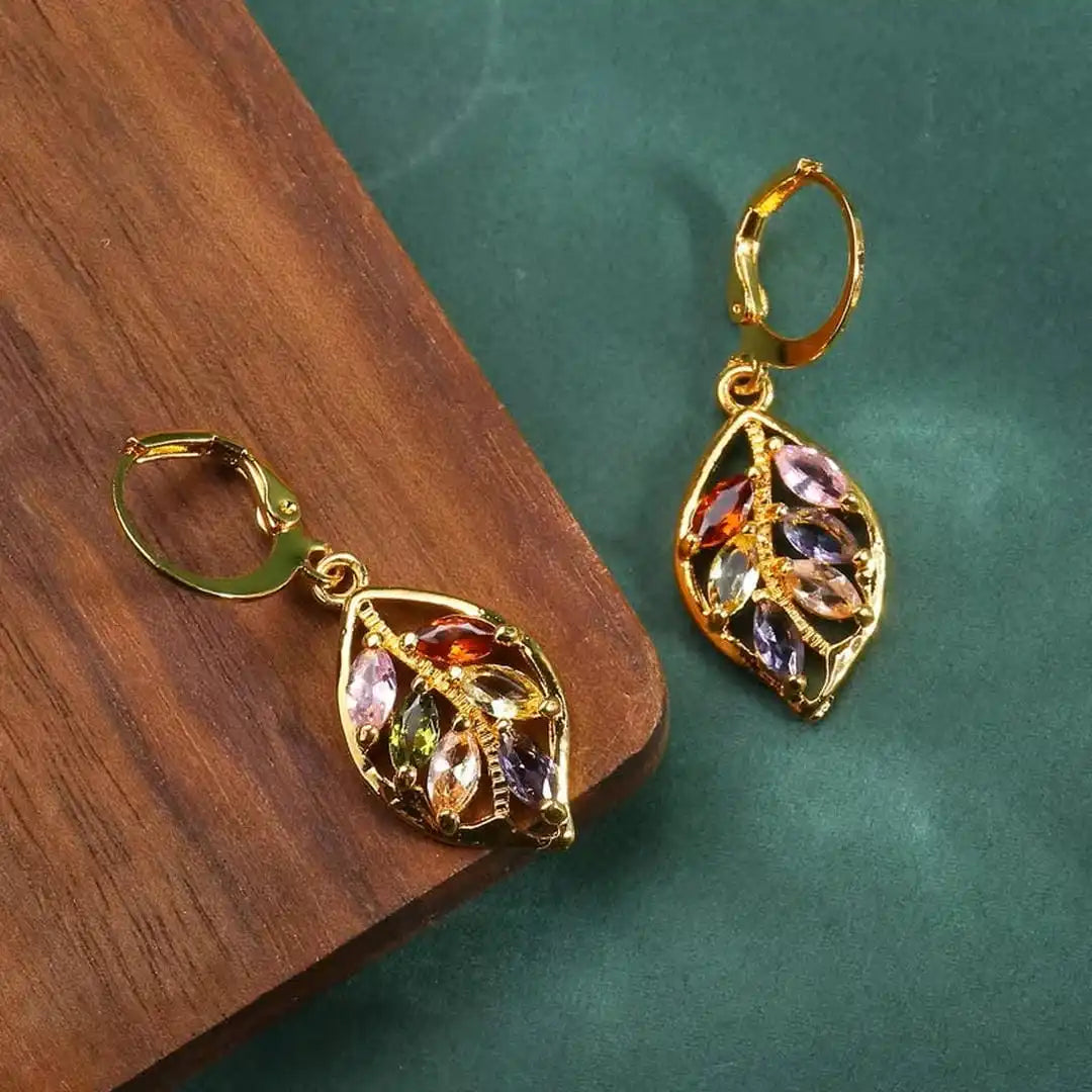 Leaf Earrings with Colourful Zirconia