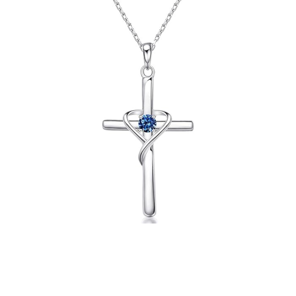 Sapphire Cross Necklace | White Gold