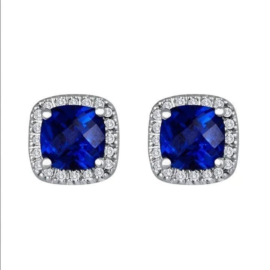 Square Sapphire Stud Earrings | White Gold