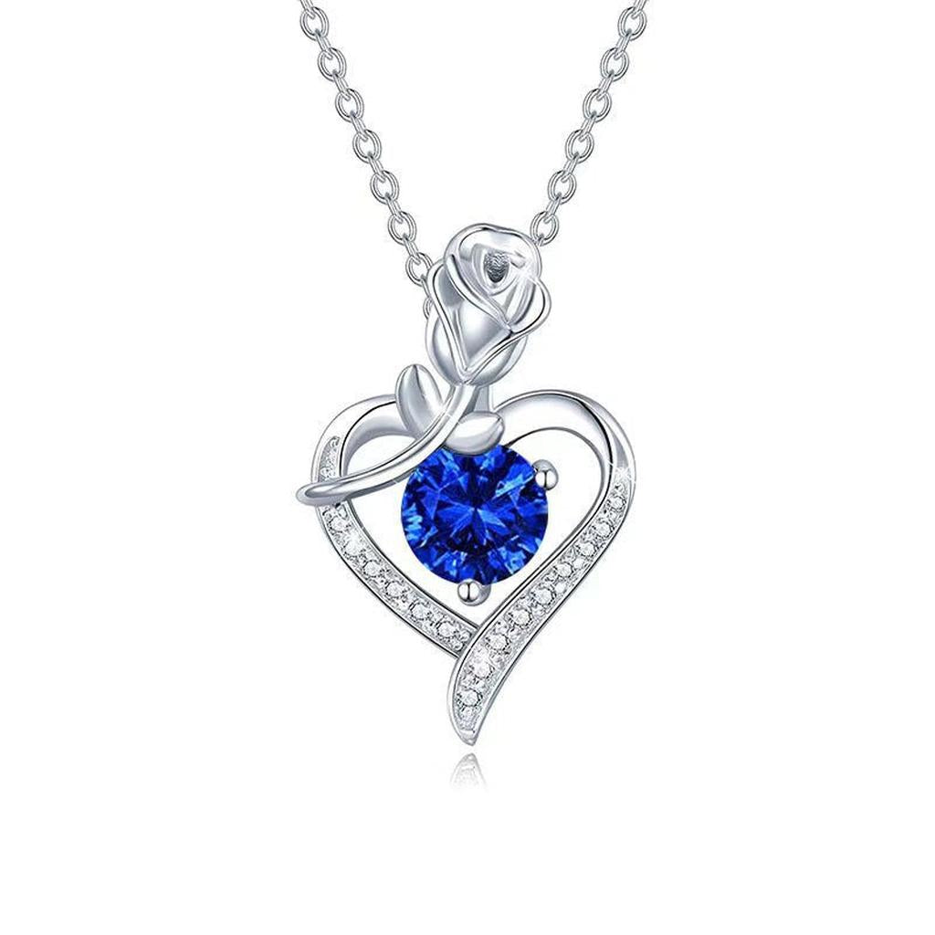 Heart Pendant Sapphire Rose | White Gold