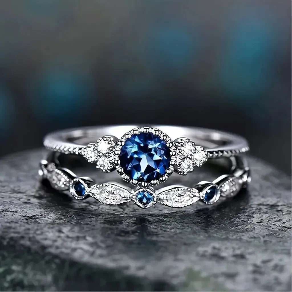 Sapphriel Crown Ring Set | White Gold