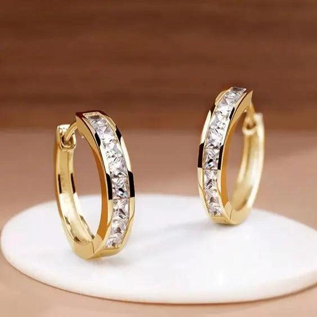 Gold Hoop Earrings with Crystals