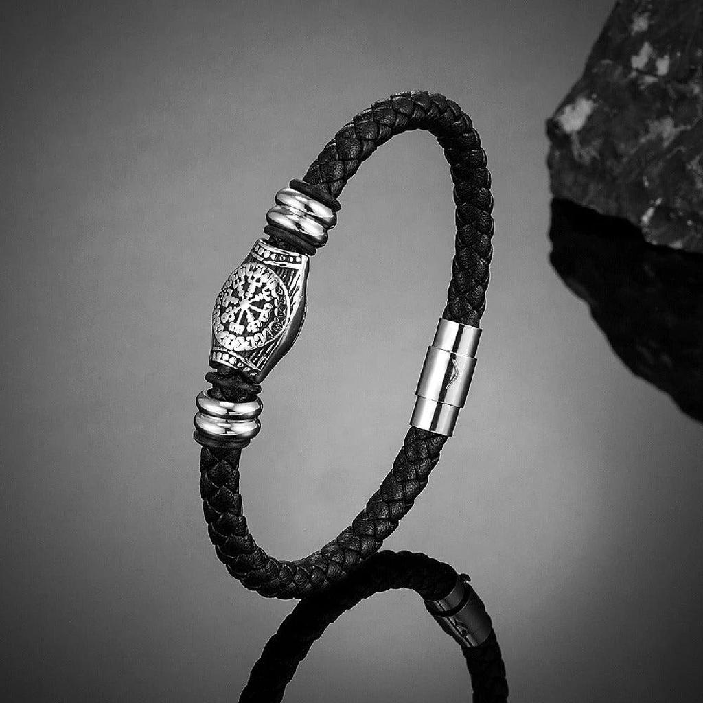 Braided Leather Bracelet “Viking Compass”