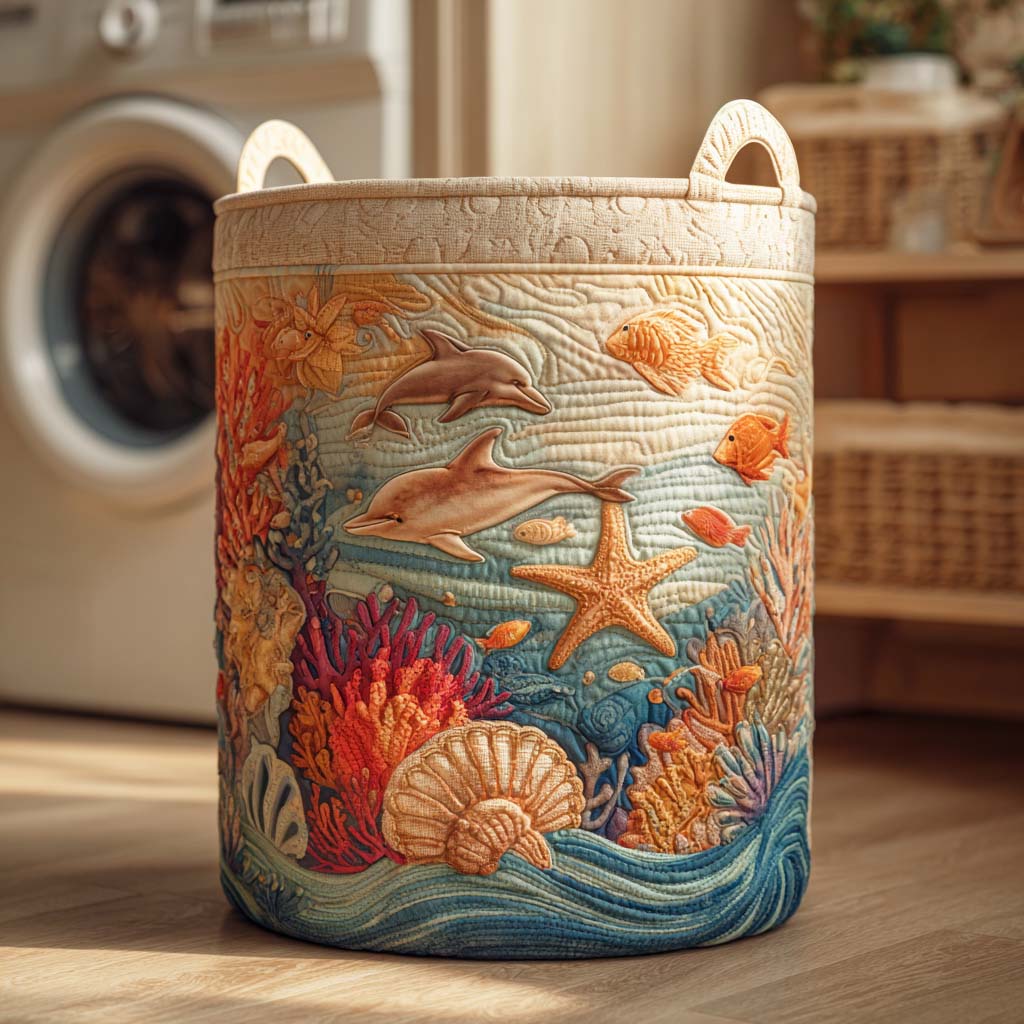 Quilted Laundry Basket with Sea Design