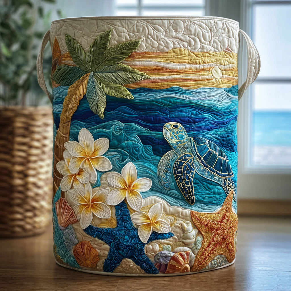 Quilted Laundry Basket with Sea Turtle
