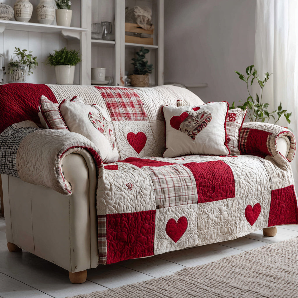 Quilted Sofa Cover with Seasonal Heart