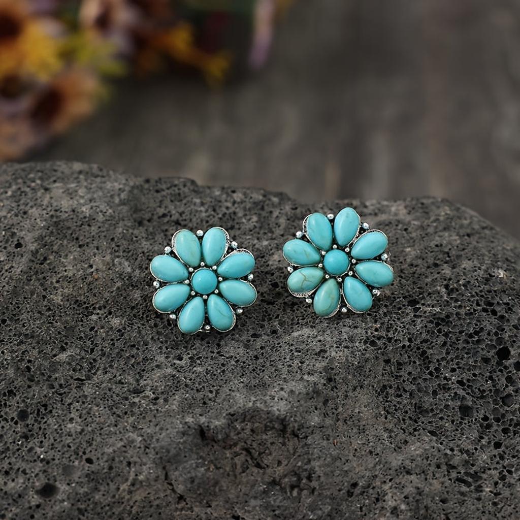 Serelith Turquoise Blossom Earrings | White Gold