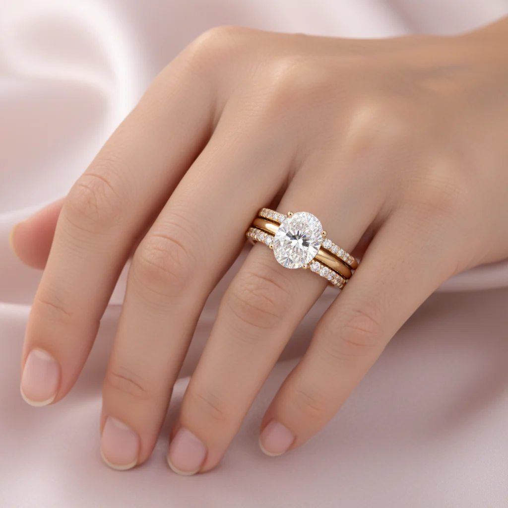 Set of Shiny Retro Rings with Zirconia