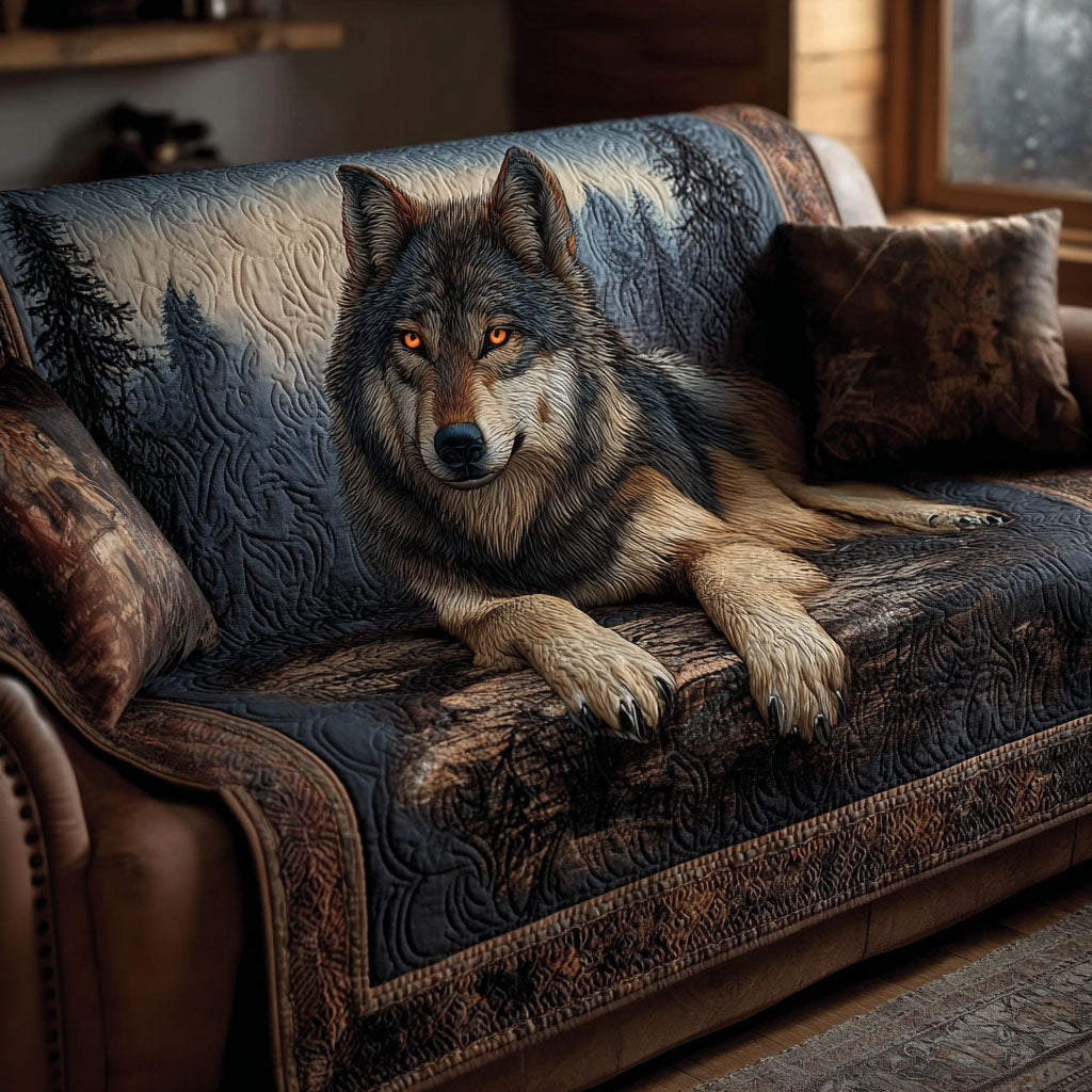 Quilted Sofa Cover with Howling Wolf