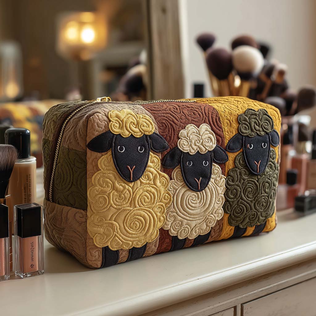 Quilted Makeup Bag with Sheep Trio