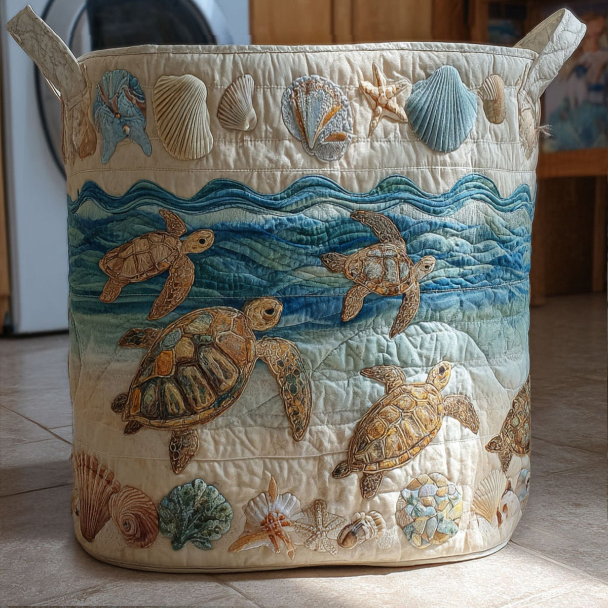Quilted Laundry Basket with Calm Pattern
