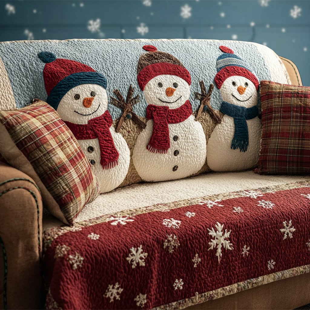Quilted Sofa Cover – with Smiling Snowman