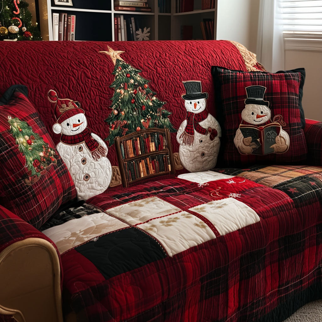Quilted Sofa Cover with Snowmen