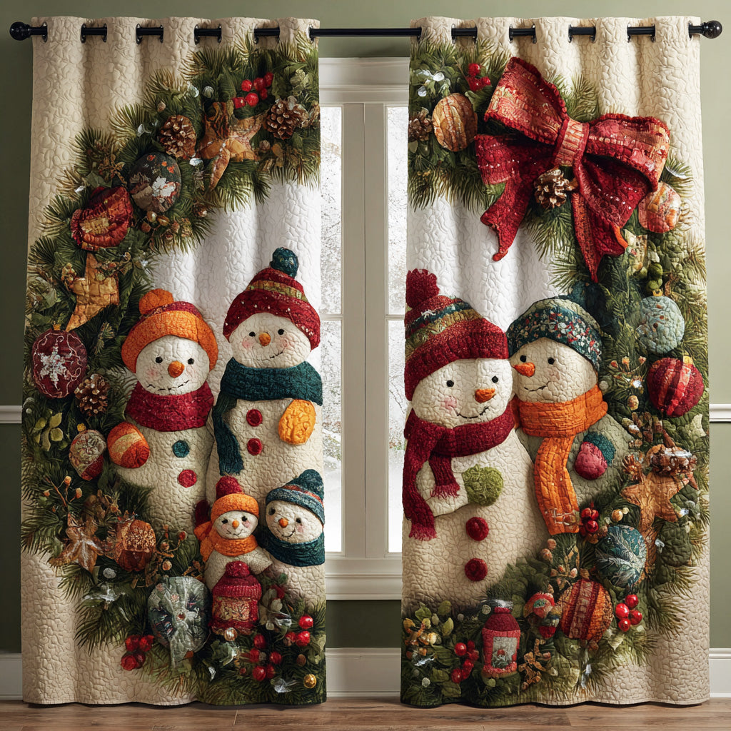 Quilted Curtains – Winter Pleated Curtains with Snowman