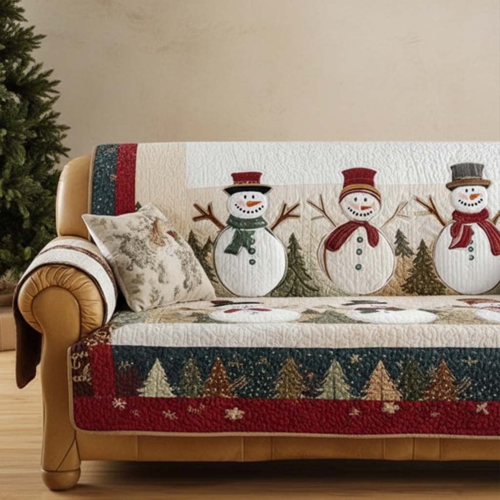 Quilted Sofa Cover with Snow Friends