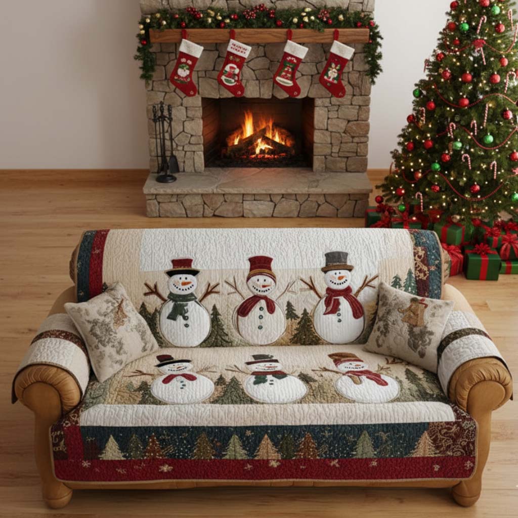 Quilted Sofa Cover with Snow Friends