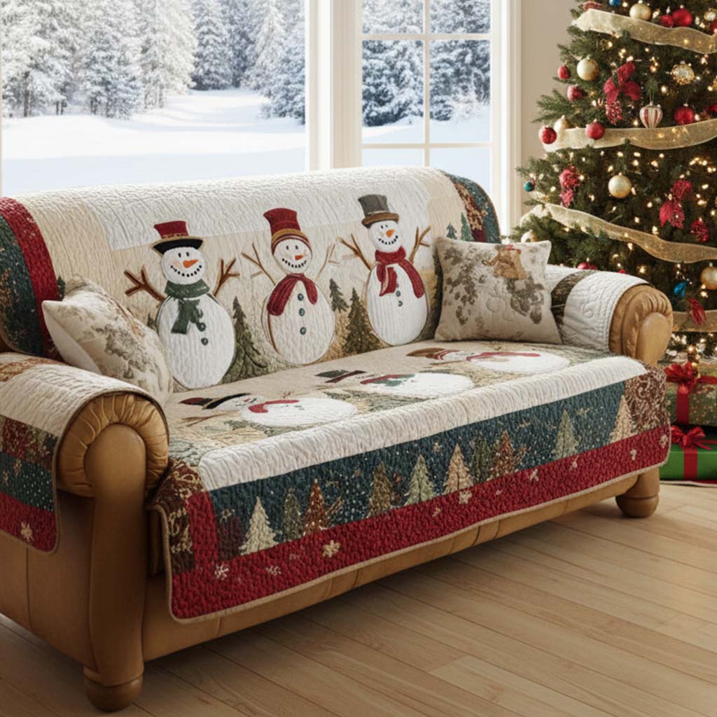 Quilted Sofa Cover with Snow Friends