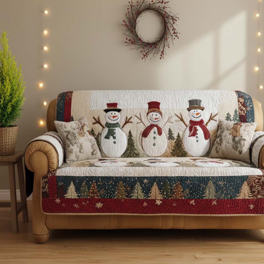Quilted Sofa Cover with Snow Friends