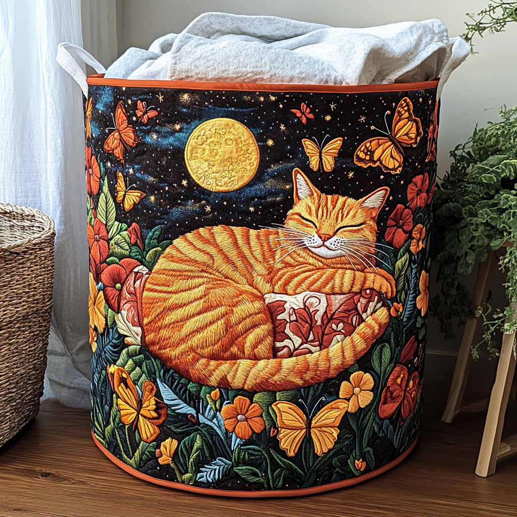 Quilted Laundry Basket with Cats