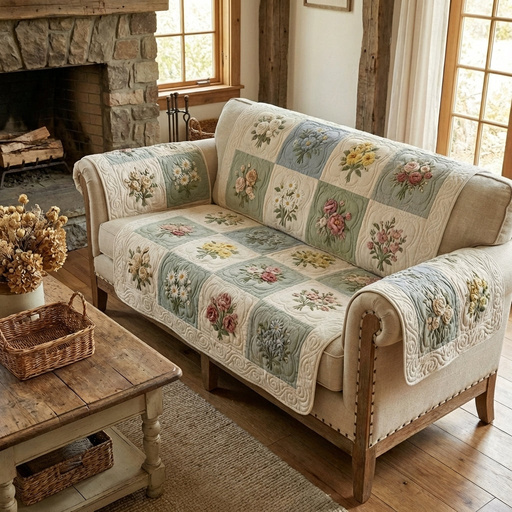 Quilted Sofa Cover with Delicate Garden