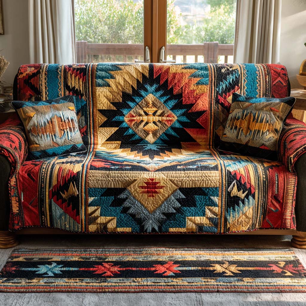 Quilted Sofa Cover with Southwest Design