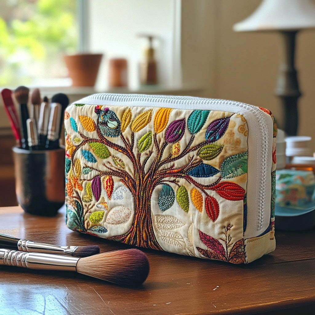 Quilted Makeup Bag with Tree of Life
