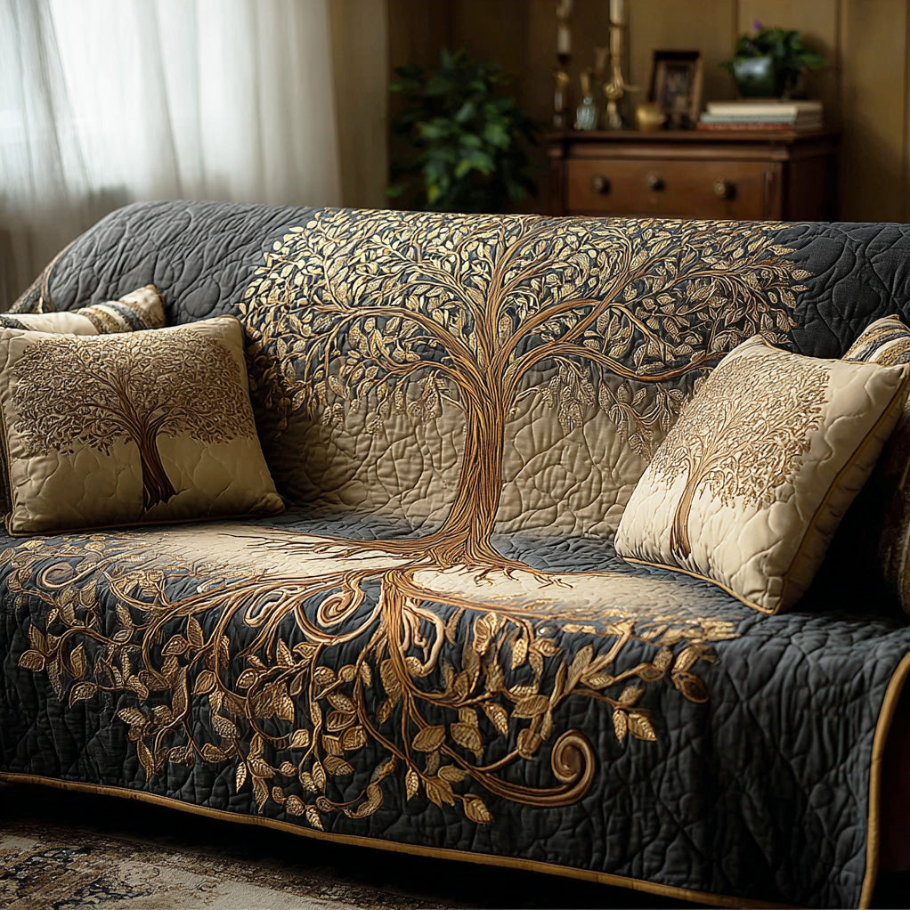 Quilted Sofa Cover with Tree and Roots