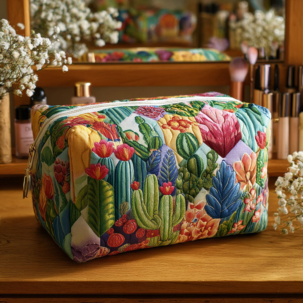 Quilted Makeup Bag with Succulents
