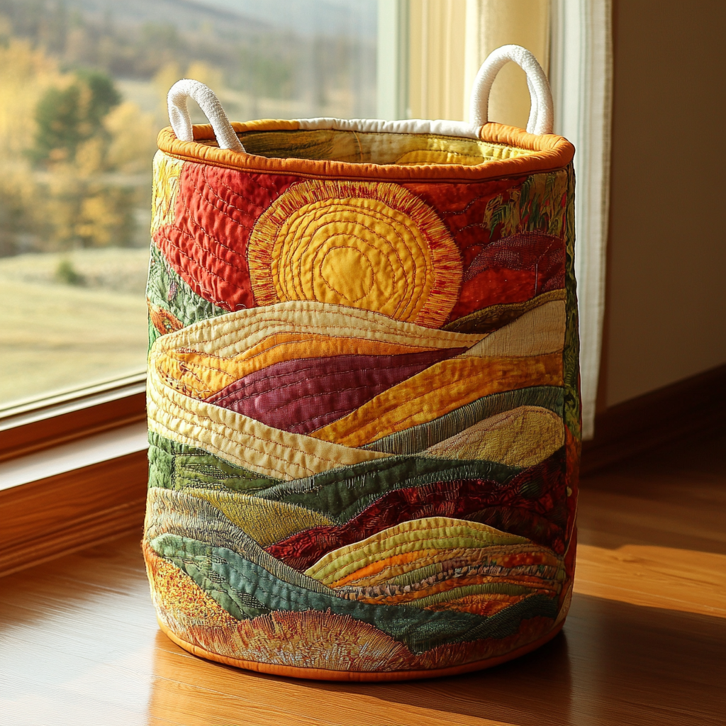 Quilted Laundry Basket with Floral Pattern