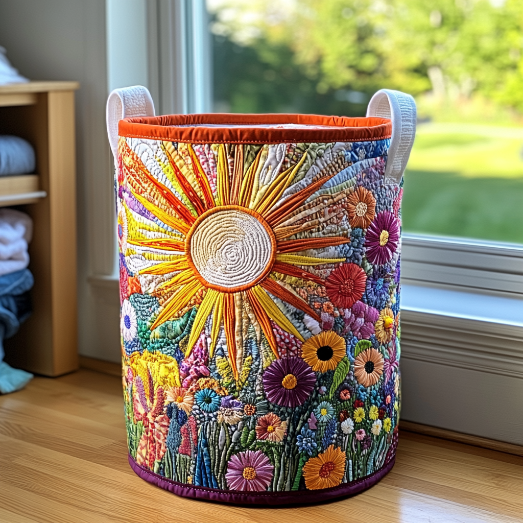 Quilted Laundry Basket with Sunflower