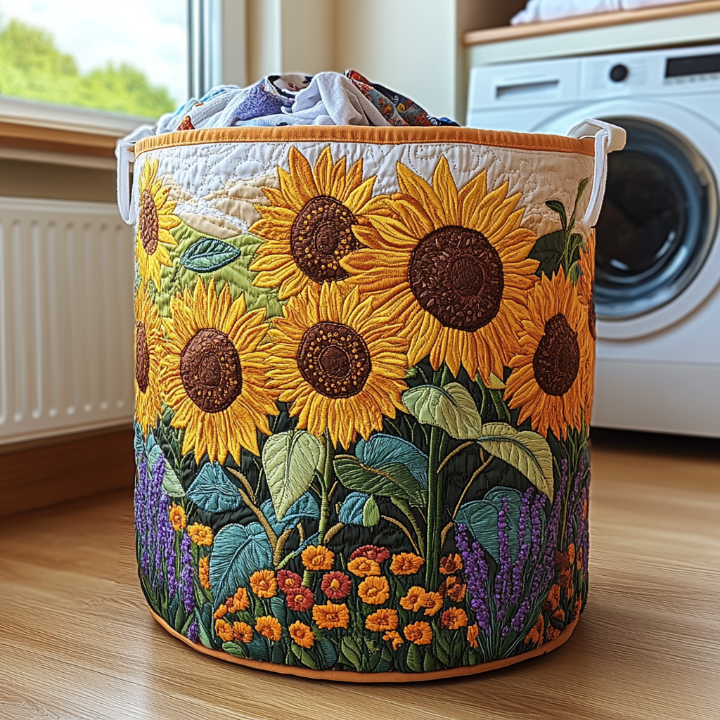 Quilted Laundry Basket with Sunflowers