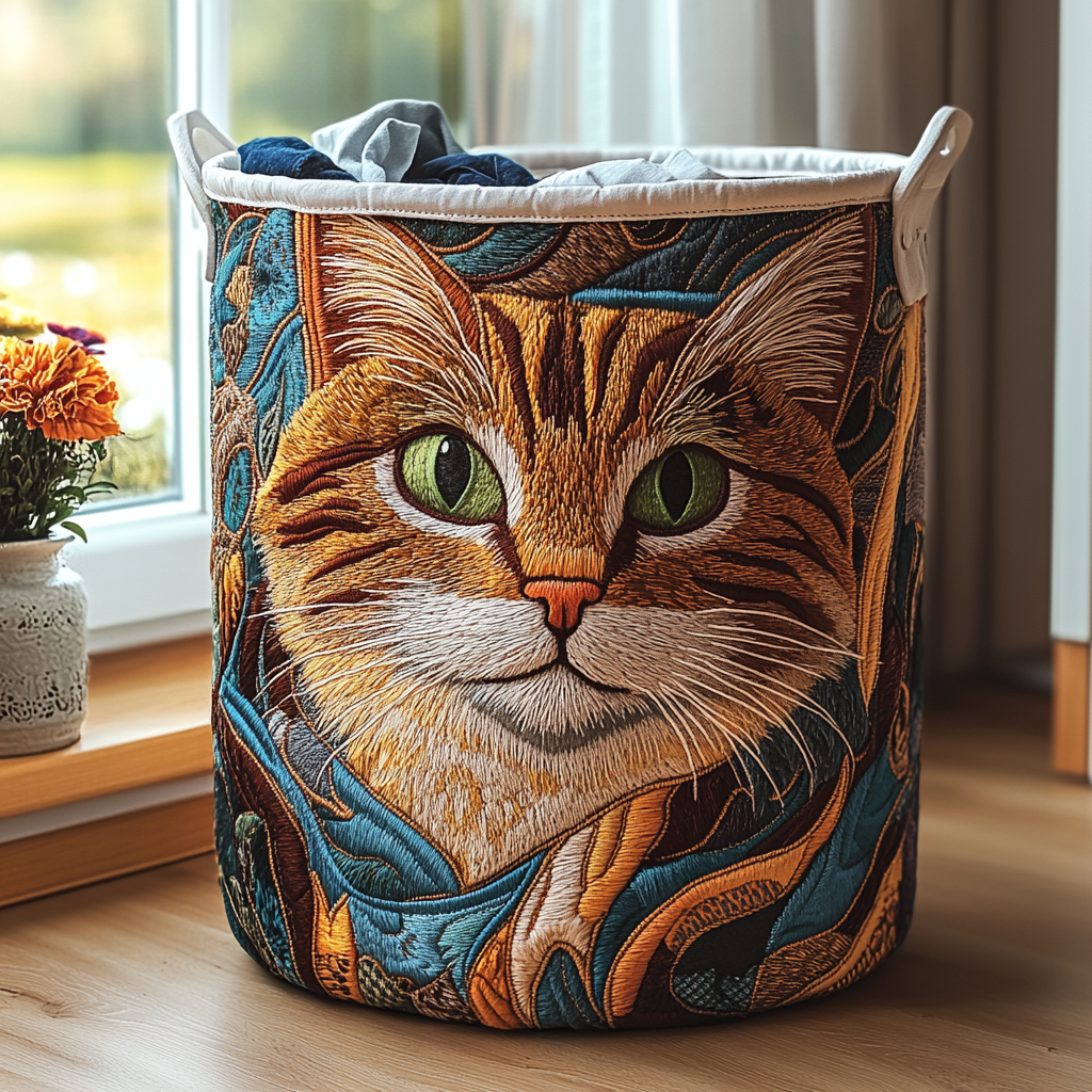 Quilted Laundry Basket with Cats