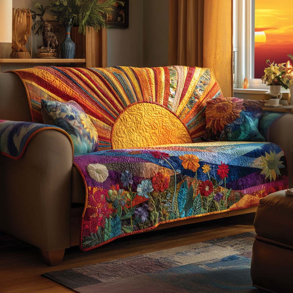 Quilted Sofa Cover with Sun Design